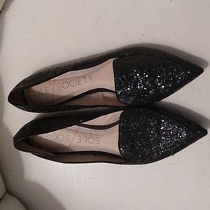 Womens black sparkle flats